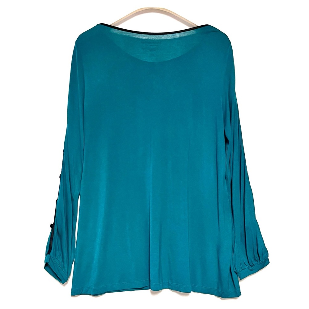 Soft Surroundings Teal Blouse with Black Yoke - Picture 3 of 13
